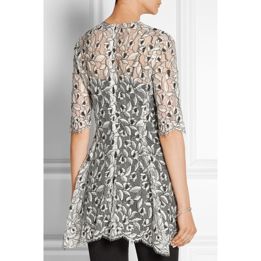 $1195 LELA ROSE LACE FLARE HEM Asymmetric Black Ivory guipure lace Flare TOP 6 - Picture 4 of 14